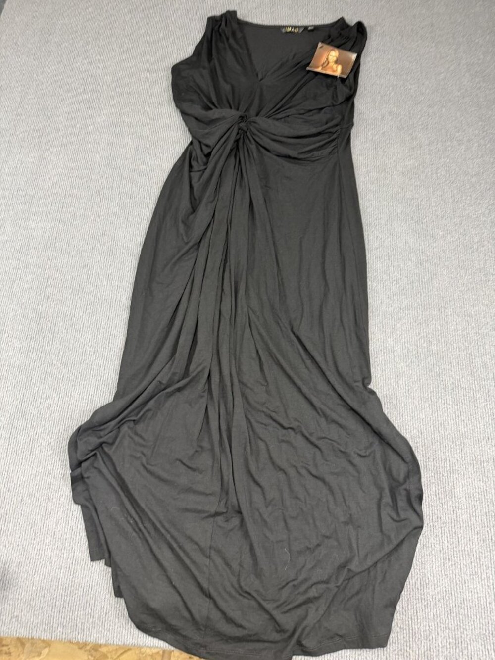 IMAN Global Chic Womens Black Sleeveless Ruched Front Maxi Dress LP NWT